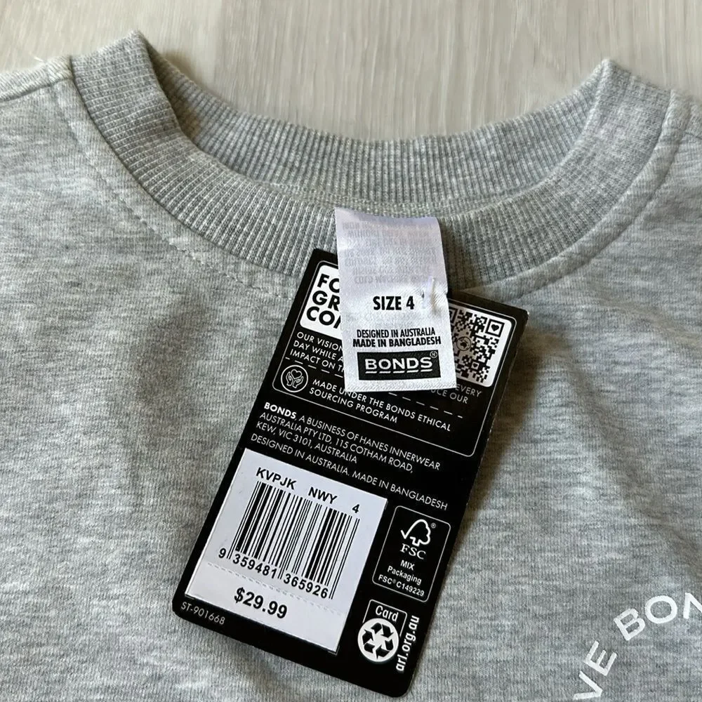 Bonds Kids‎ Move Terry Pullover & Sweatpants Grey Size 4 Nwt